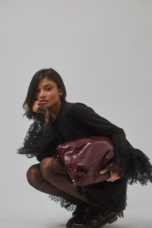 Suede Lace Dress, Black