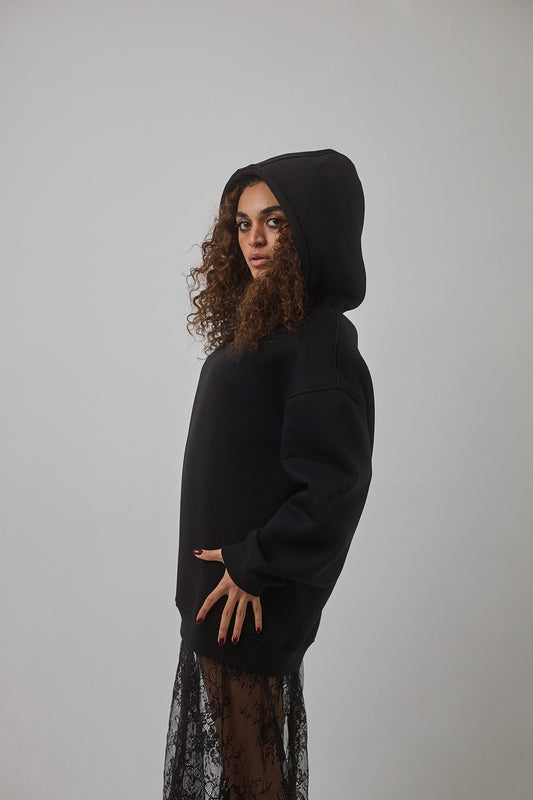 Laced Hoodie Dress, Black