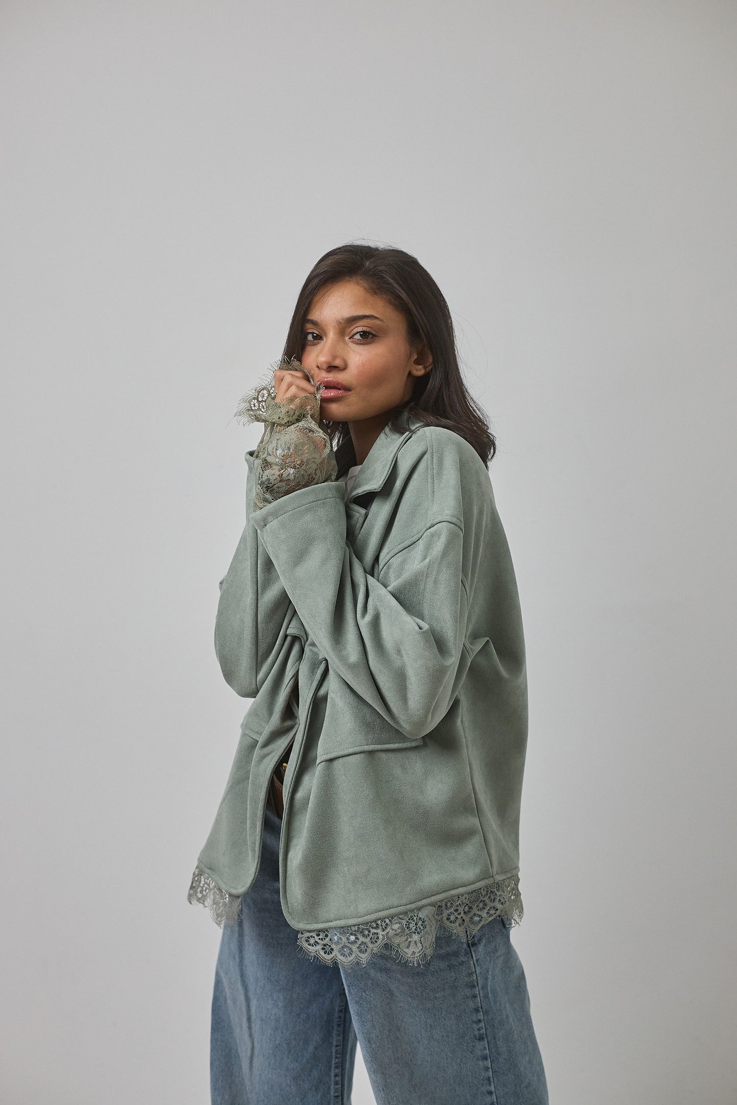Suede Lace Jacket, Mint Green