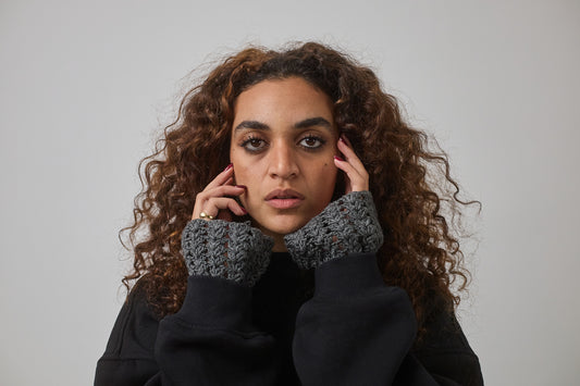 Crewneck with Crocheted Cuffs , Black