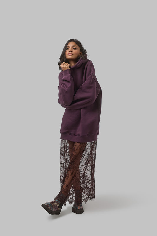 Laced Hoodie Dress, Burgundy