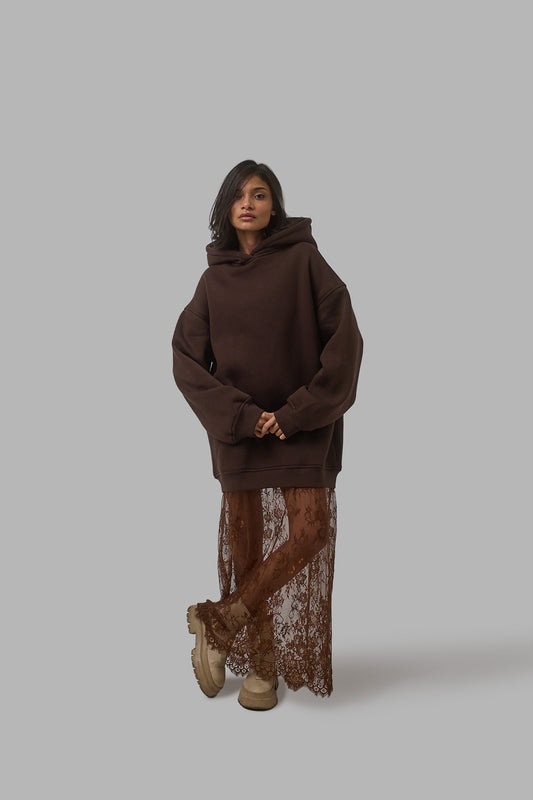 Laced Hoodie Dress, Brown