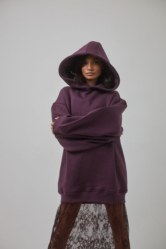 Laced Hoodie Dress, Burgundy