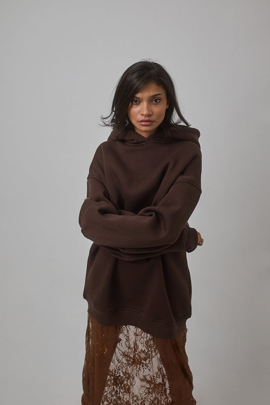 Laced Hoodie Dress, Brown