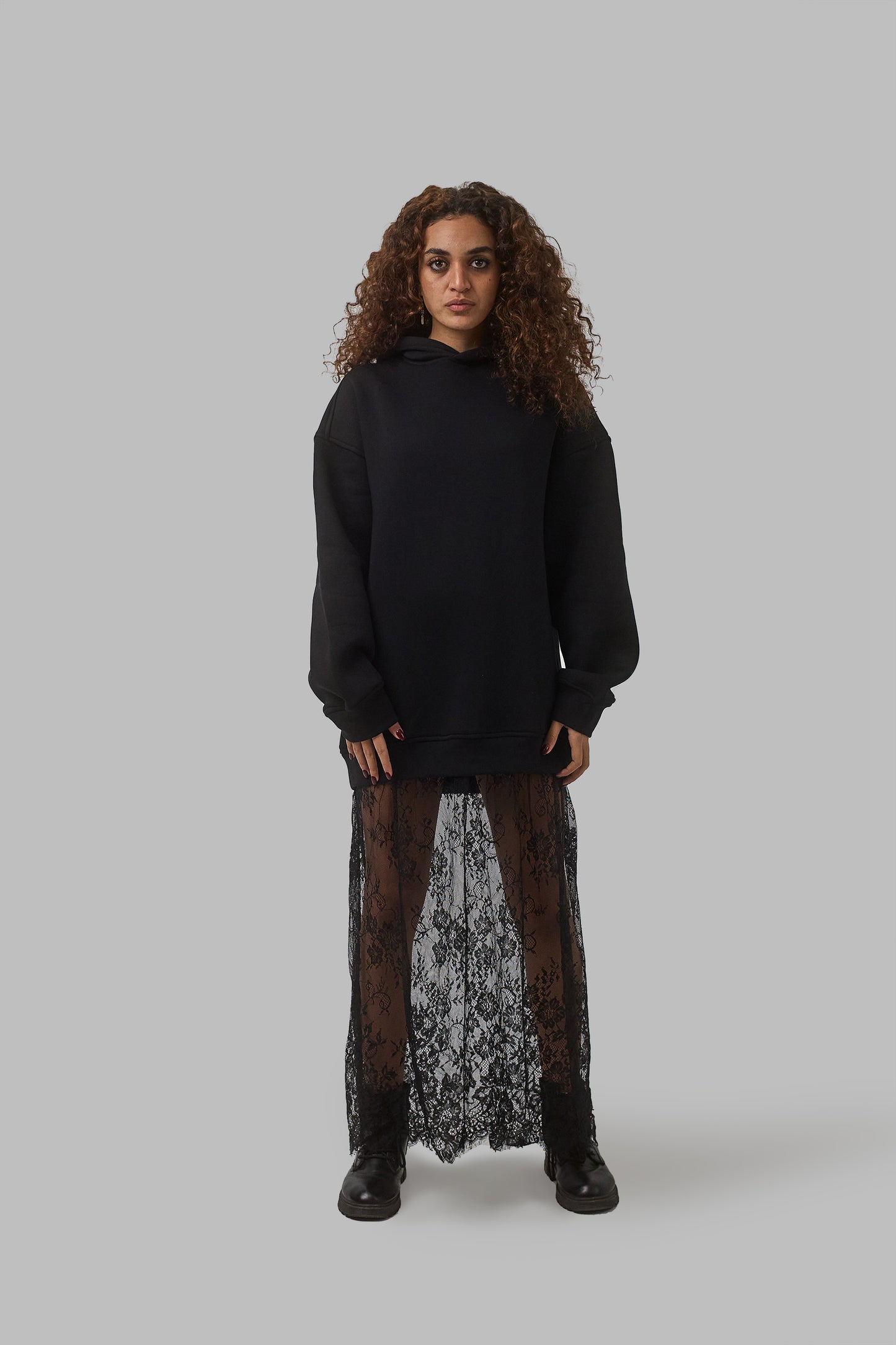 Laced Hoodie Dress, Black