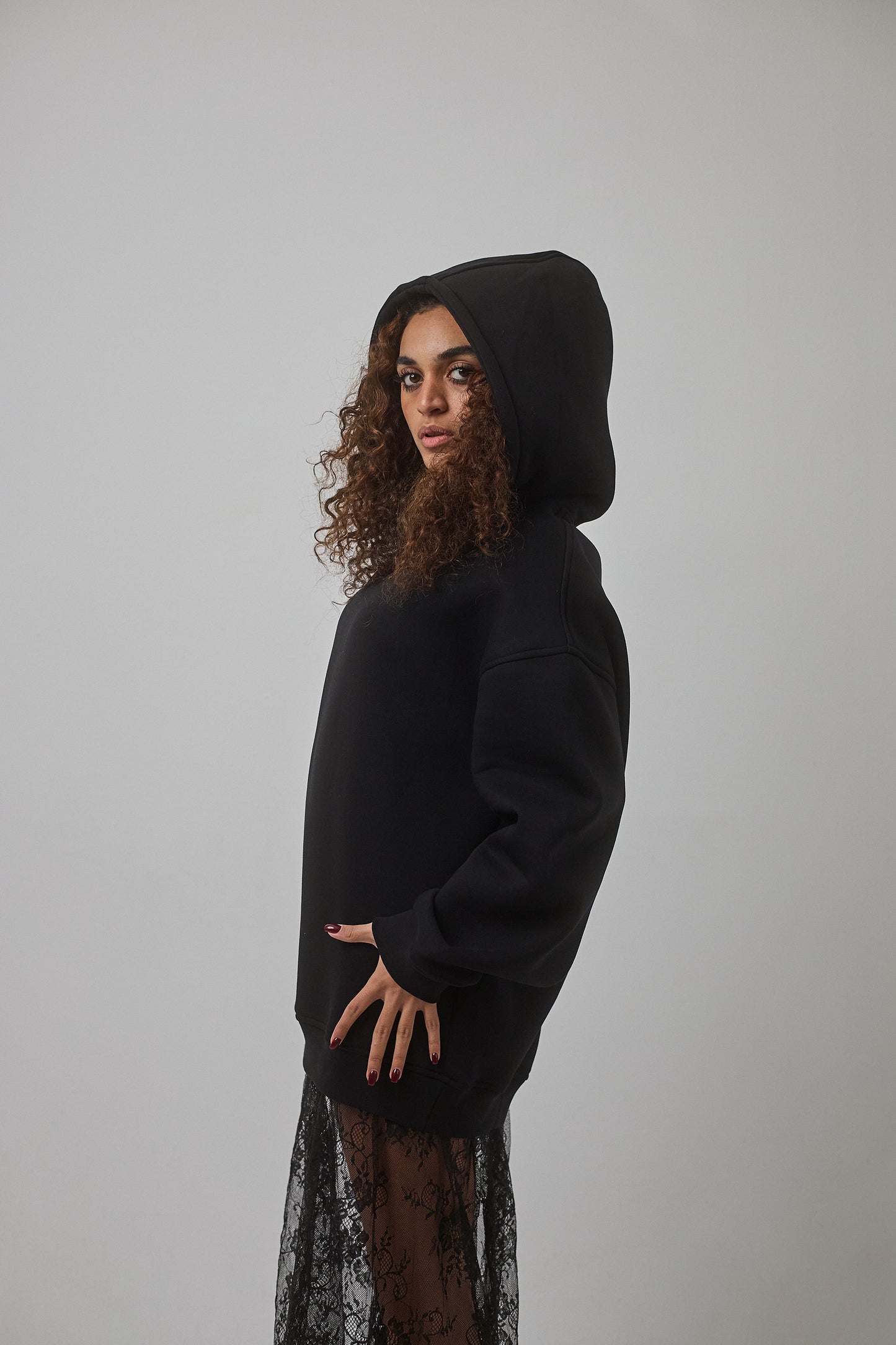 Laced Hoodie Dress, Black