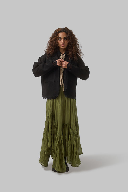 Suede Lace Jacket, Black