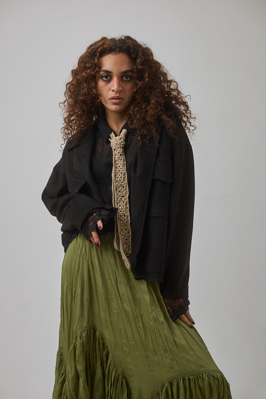 Suede Lace Jacket, Black