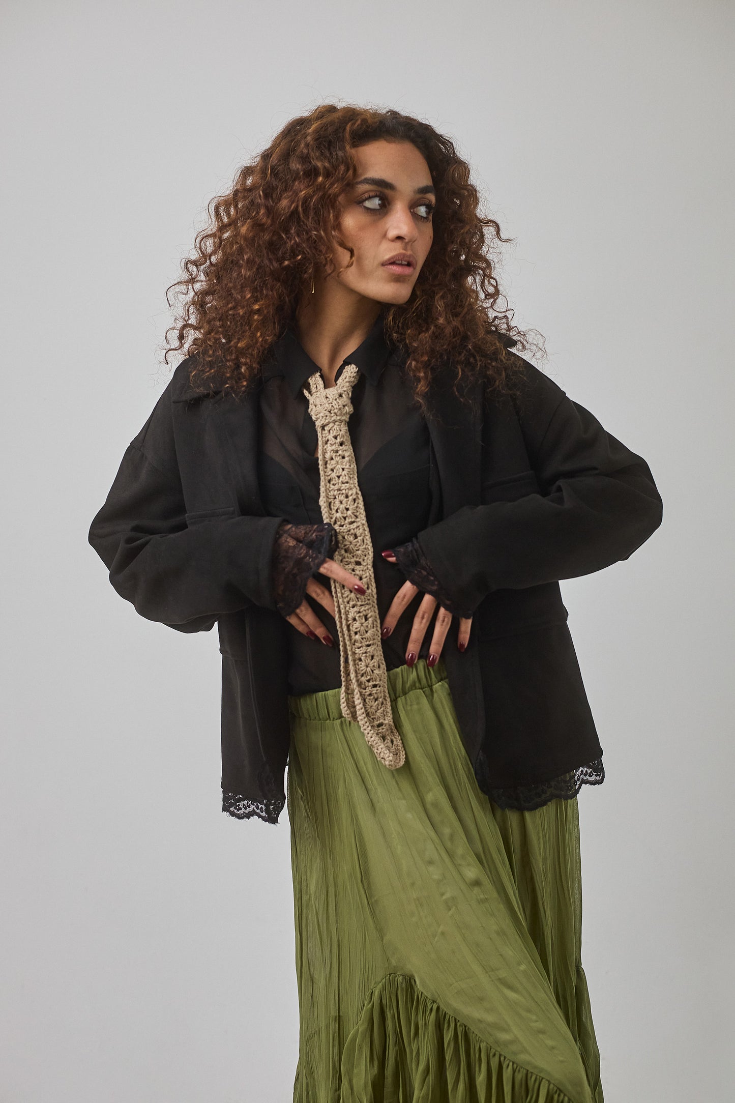 Suede Lace Jacket, Black