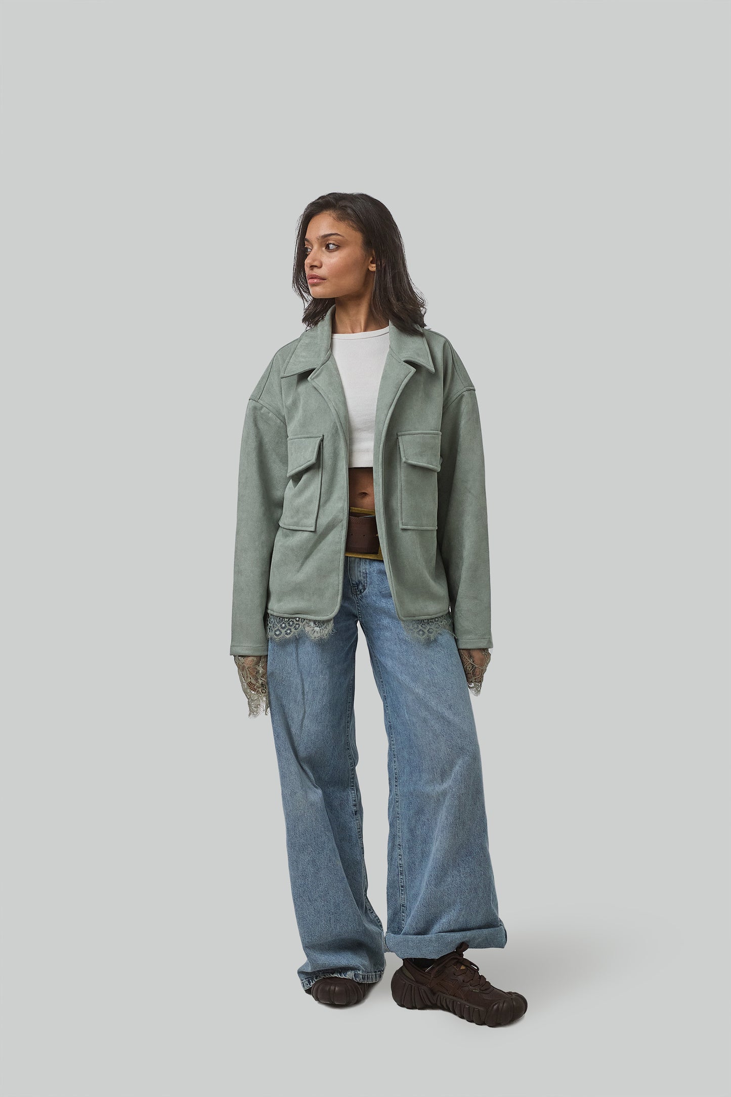 Suede Lace Jacket, Mint Green