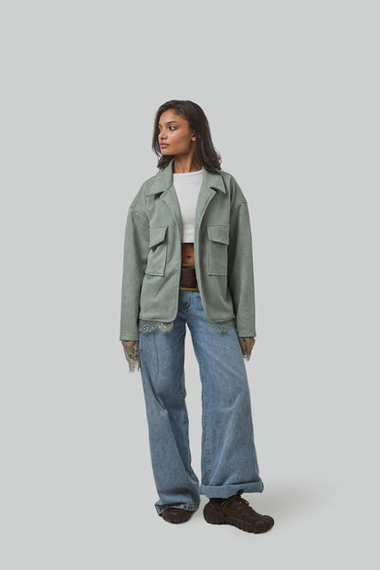Suede Lace Jacket, Mint Green