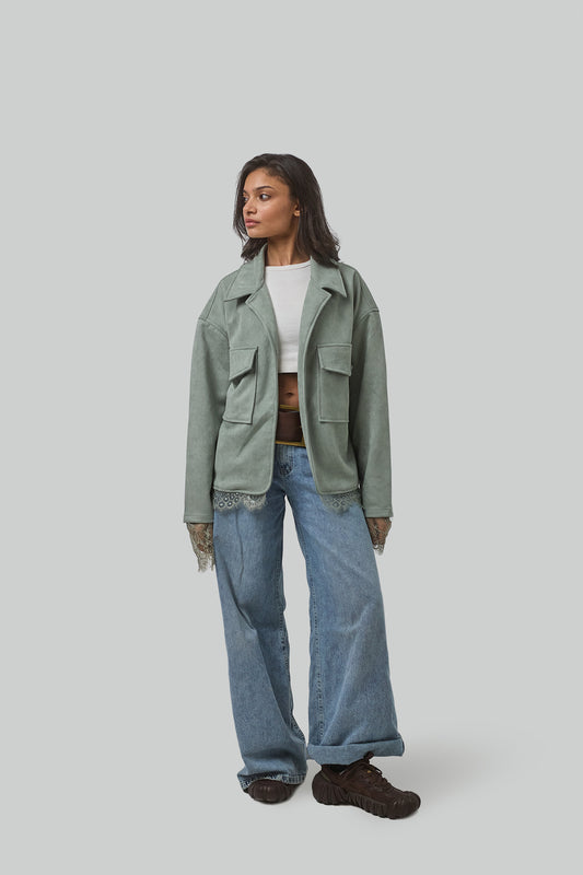 Suede Lace Jacket, Mint Green