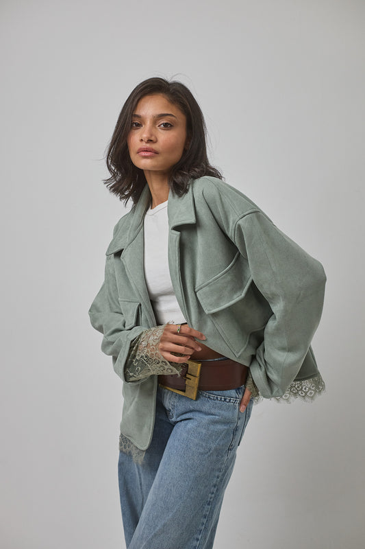 Suede Lace Jacket, Mint Green